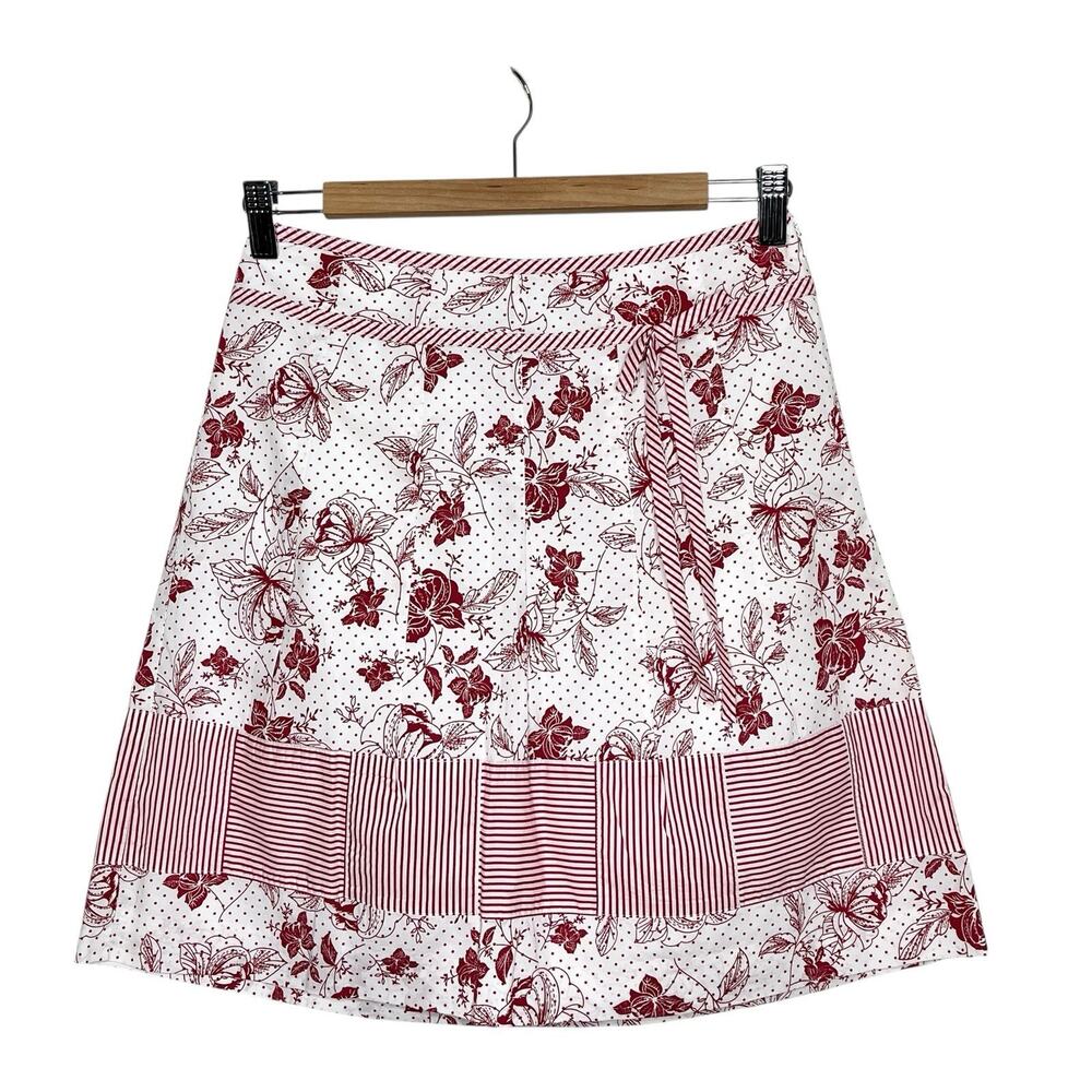 Ann Taylor Patchwork Skirt Red White Womens 2P Milkmaid Y2K Cottagecore